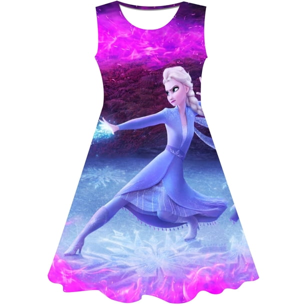 Vestidos de Frozen para niñas de Disney, ropa de princesa para niños, estampado de Elsa de dibujos animados, moda de verano, vestido de Frozen de Disney de 1 a 10 años, 12M Gao Jinjia LED