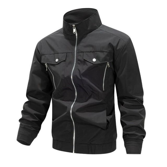 RXMEKW Windproof Baseball Jacket For Men With Hood And Zipper Closure Polyester Workwear Casual Outerwear Long Sleeve