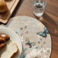 thumbnail image 3 of Teal Tulip Butterfly Round 15 Inch Placemats Set of 4, Beige Turquoise Floral Vintage Rustic HeatResistant Non Slip Place Mats for Dining Table, Wipeable Braided Kitchen Table Mats for Housewarming, 3 of 9