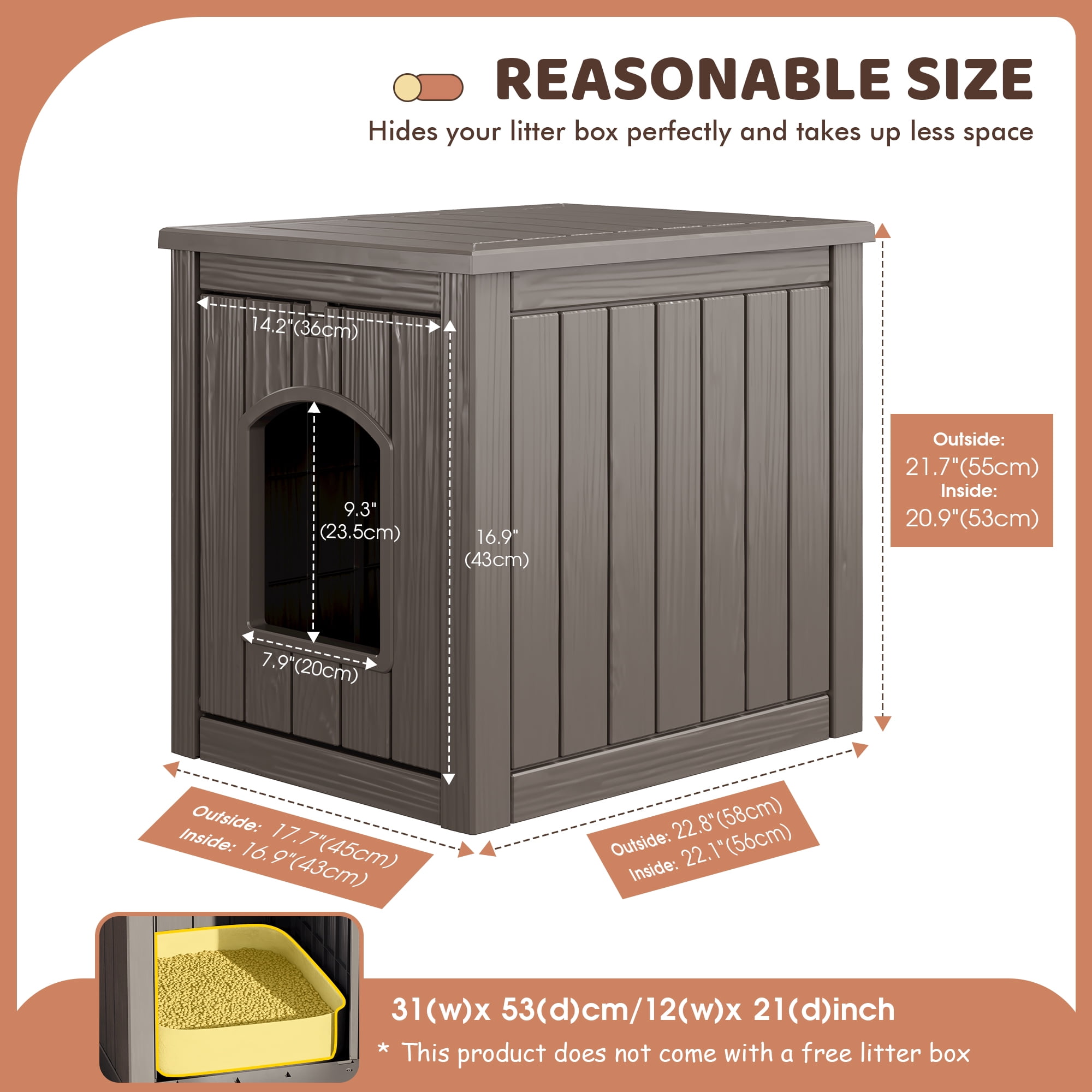 Bifanuo Outdoor Cat House, Weatherproof Insulated Shelter for Feral Cats & Kittens, Durable PP Pet House for Garden & Patio (Gray)