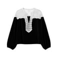 thumbnail image 4 of XUNKUSGA Women's Blouses Fashion Lace Velvet Patchwork Color Block Tops for Women Loose Vintage Lantern Sleeve Womens Blouses Soft Long Sleeve V Neck Women's Tops Black, 4 of 5