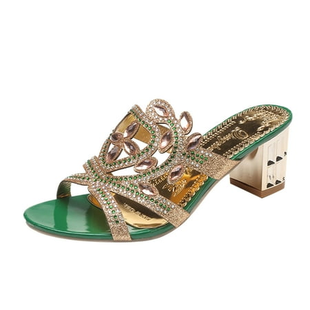 

SEMIMAY Rhinestone Mouth Heel High Thick Women s Heel And Slippers Sandals Fish Fashion Women s sandals Green