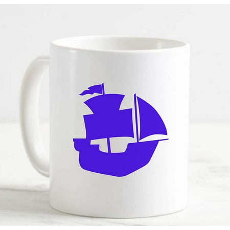 

Coffee Mug Blue Pirate Ship Coastal Sea Robbers Argh Eye Patch Ahoy Matey White Cup Funny Gifts for work office him her