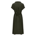 thumbnail image 4 of UTSJKR Women's Shirt Dress Button Up Collar Neck Smocked Tie Waist Business Casual Work Dress Summer Basic Short Sleeve Sundress 2024 Fashion Vintage Solid Green XL, 4 of 4