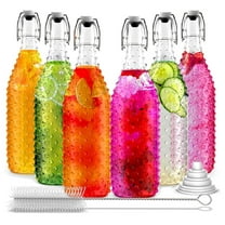 33 Oz Dotted Top Glass Bottle 6 Pack | Clear 1 Liter Top Glass Bottles with Lids, Funnel & Brush | Decorative Wine Bottles for Wine Making | Round Kombucha Jar & Syrup Bottle Set