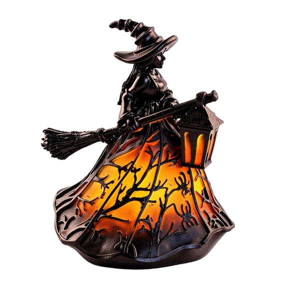 Gothic Spooky Witch Night Light with Holding Lantern Gothic Decorative Desktop Light Halloween Standing Night Light for Indoor Party & Spooky Outdoor Halloween Decor