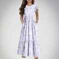 thumbnail image 2 of NaWent Maxi Dress for Girls Short Sleeve Casual Long Flower Print Dresses with Pockets 6-12 Years Blue 12 Years, 2 of 5