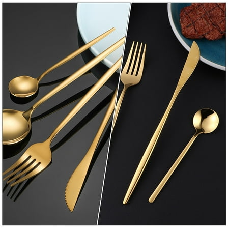 HOOWIFFY Tableware Set Golden 12Pcs 8.7x0.6x0.2in Stainless Steel