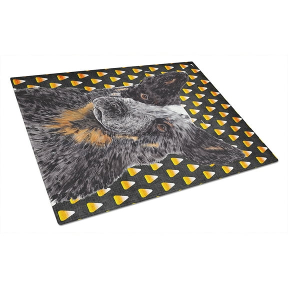 Caroline's Treasures Australian Cattle Dog Candy Corn Halloween Portrait Glass Cutting Board Large