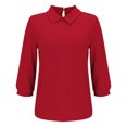 thumbnail image 3 of BLTIBY Womens 3/4 Sleeve Shirts Spring Fall Solid Color Round Neck Lapek Top Fashion Comfortable Pullover Blouse Red 3XL, 3 of 3