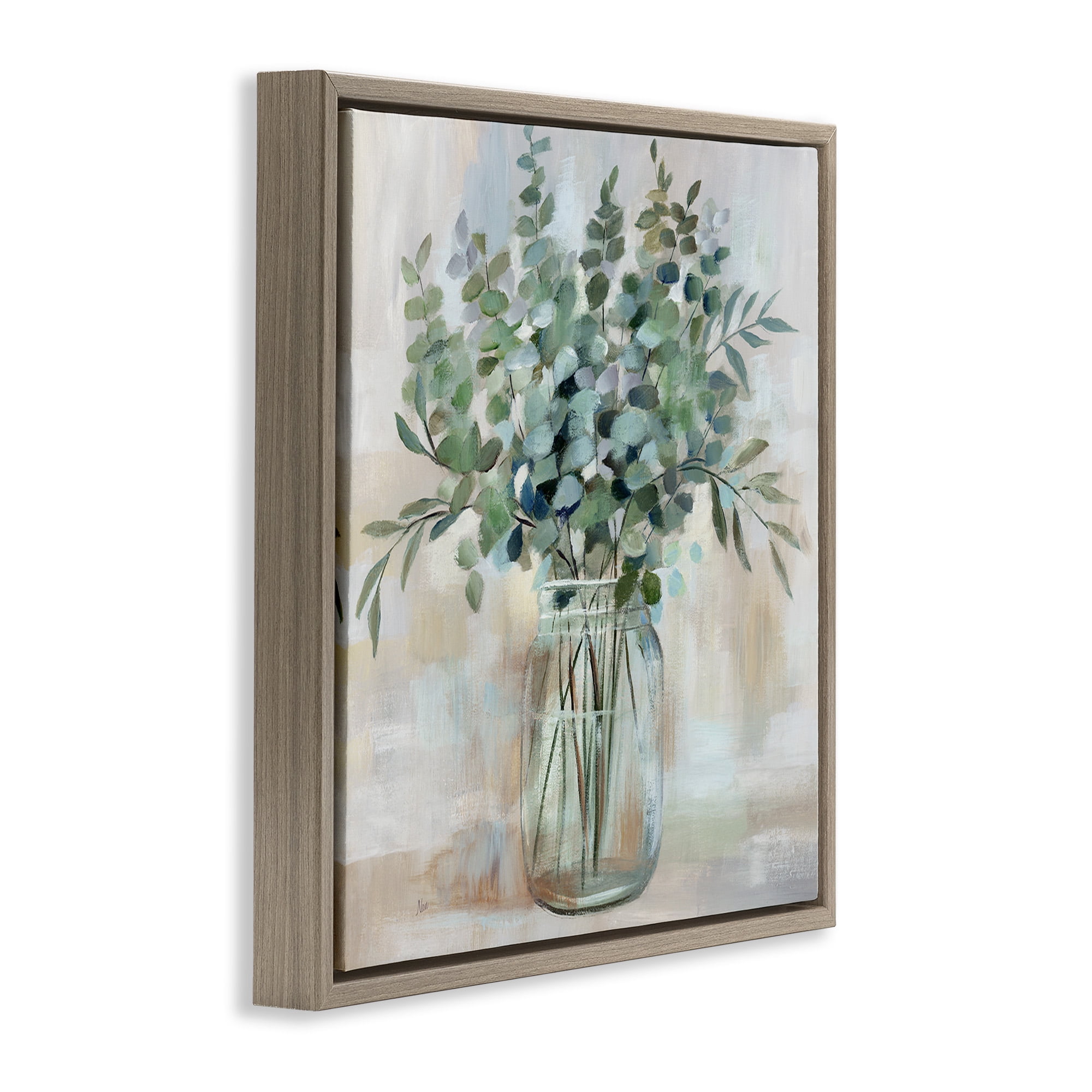 Stupell Industries Soothing Eucalyptus Herb Arrangement Botanical & Floral Painting Brown Floater Framed Canvas Art Print Wall Art, 25 x 25