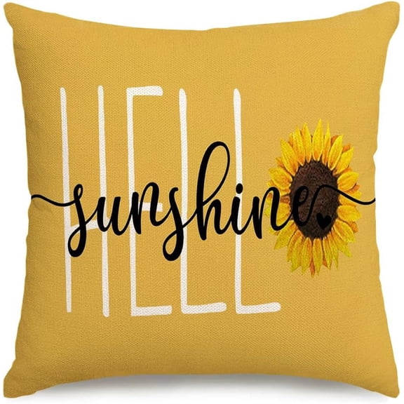 Spring Summer Decorations Yellow Throw Pillow Covers for Couch,18x18 Pillows Decorative Throw Pillows,Hello Sunshine Square Cushion Case for Bedroom Sunflower Farmhouse Decor Polyester Linen