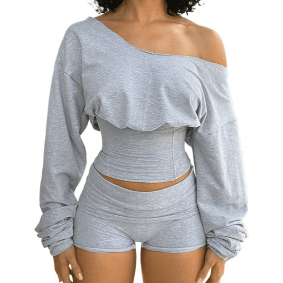 EASYBRAUS Women Two Piece Sweatshirt Shorts Set Casual Sport Streetwear Outfit