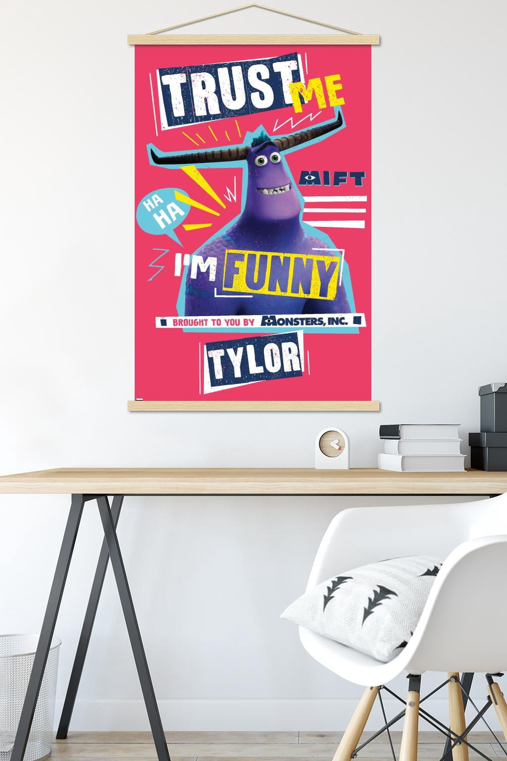 Disney Monsters at Work - Trust Me Wall Poster with Wooden Magnetic Frame, 22.375" x 34"