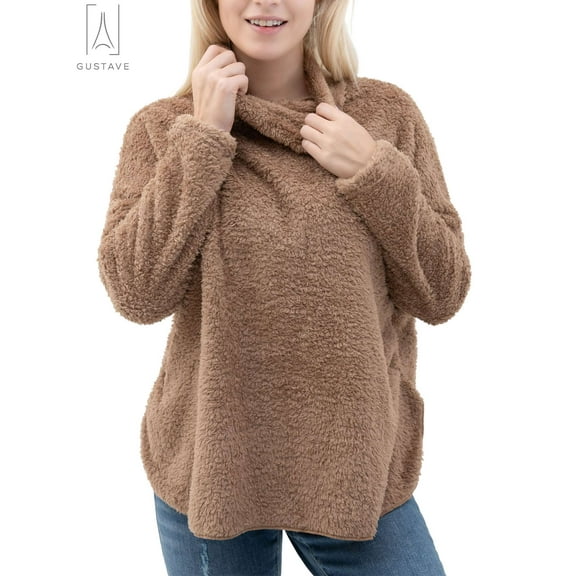 Gustave Womens Turtleneck Oversized Sweaters Batwing Long Sleeve Pullover Loose Jumper Tops Winter Fuzzy Fleece Warm Sweaters "Khaki,M"