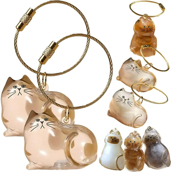 Cat Hair Keychain, Cat Hair Memorial Capsule Keychain, Cute Cat Shaped Pet Memorial Keychain, Transparent Cat Hair Storage Box Pendants for Collecting Cat and Dog Hair for Loss of Furry Friend