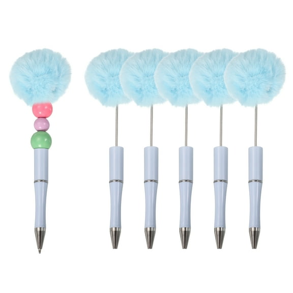 Uxcell Pompom Ballpoint Pens, Fluffy Ball Pens Pom Pom Plastic Cute Beaded Pen for DIY Gift Writing Office Supplies - 6 Pcs  (Light Blue)