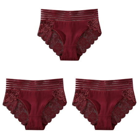 Omen Matching Underwear Set Soft Lace Breathable Stretchy Seamless Underwear Women Bikini Pack Briefs Comfortable Panties for Ladies Padded UnderwearRed (3Packs)