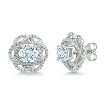 Gem Stone King 925 Sterling Silver Stud Earrings with Jackets Aquamarine and Moissanite (2.22 Cttw)