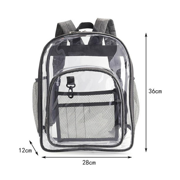 Mochila transparente Ver a traves de resistente al agua 2 bolsillos laterales de malla Bolso transparente unisex Bolso para viajes Trabajo Gris oscuro BLESIY Almacenamiento transparente Walmart en lin...