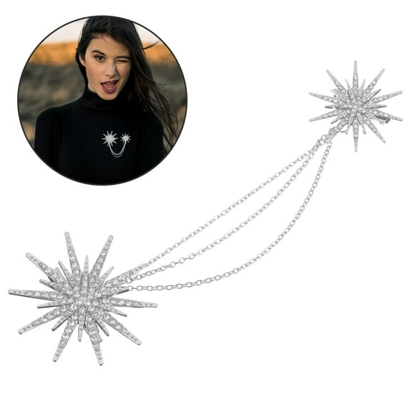 FRCOLOR 1Pcs Silver Star Brooch with Rhinestones for Decorative and Clipping