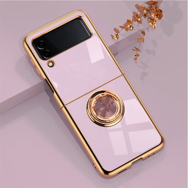 Para Samsung Galaxy Z Flip6 Funda de teléfono galvanizada ZFlip3 Soporte de anillo Cubierta protectora magnética para automóvil