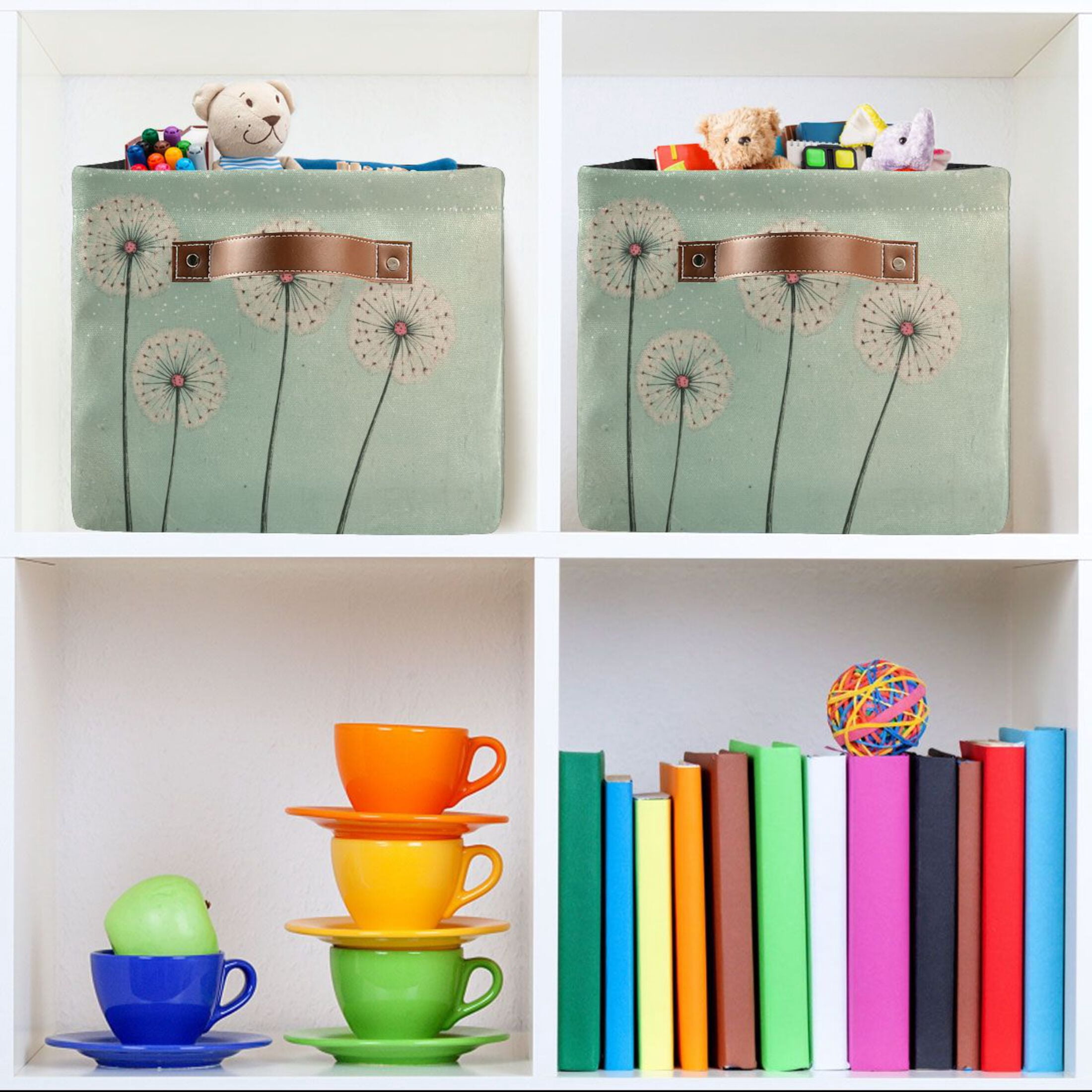 Large Dandelions Foldable Storage Basket,Canvas Fabric Foldable Storage Bins with Handles Open Home Storage Bins Boxes for Toy Book Shelf Closet Baskets