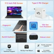 17.3Laptop-Computer 32GB RAM 1TB SSD 2025 Newest Student-Laptop Intel Pentium 6 Cores i3-1215U(Up to 4.40 GHz)) Business-Laptop with Backlit Keyboard Fingerprint ,Gray