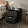 thumbnail image 7 of FURNIWAY Black Set of 2 Fluted Nightstands 2 Drawers Modern Bedside Tables Golden Handles for Bedroom Living Room, 7 of 7