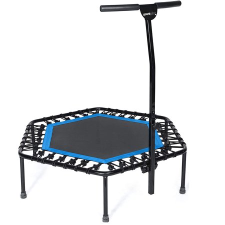 SportPlus Quiet Mini Indoor Rebounder Fitness Trampoline w/ Adjustable Bar, Blue