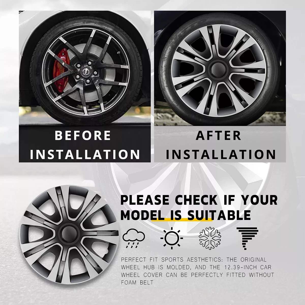 15" Set of 4 Wheel Covers Snap On Hubcaps Full Hub Caps fit R15 Tire & Steel Rim