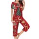 thumbnail image 1 of Puntoco Pijamas para mujer Conjunto de pijama con estampado navideño, cuello redondo, botones, manga corta y cintura elástica con bolsillos y pantalón, 1 of 5