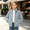 thumbnail image 6 of Girls Fleece Jacket with Pockets Casual Warm Full Zip Turtleneck Kids Winter Hoodless Jackets Gray 12, 6 of 8