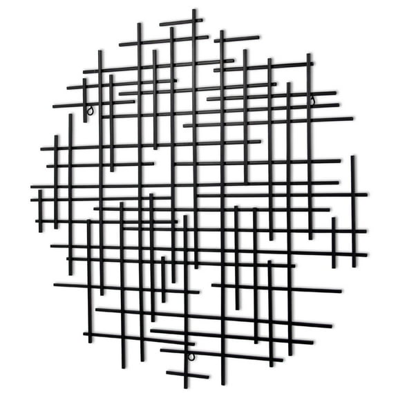 30" X 30" Black Metal Abstract Lines Round Hanging Dimensional Sculpture