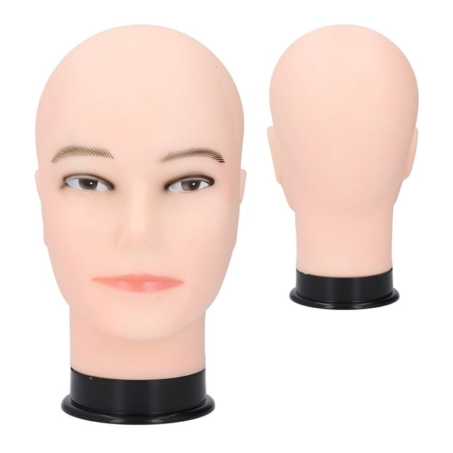 PVC Male Mannequin Head, Bald Mannequin Head, Reusable Bald Manikin Head with Universal Stand Interface, for Make Up and Lash Extention, Cosmetology Mannequin Doll Face Head