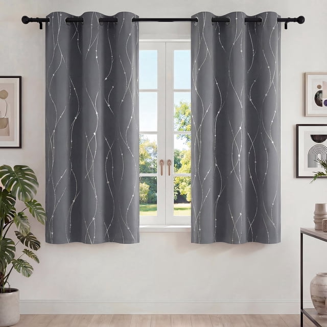 Blackout Cortinas para Recámara, Cortina Blackout Térmica Aislada 2 Paneles 42x63 Pulgadas, Cortinas Negras con Ojales, Reducción de Ruido, Ahorro de Energía y Cortinas sin Arrugas para Sala de Estar