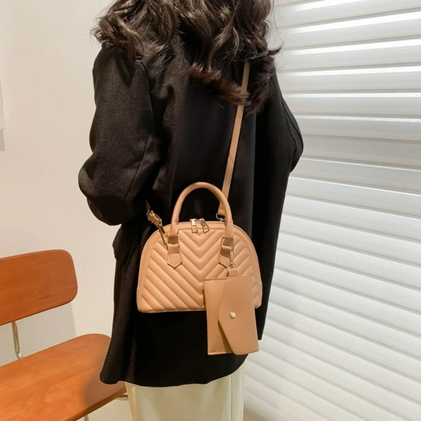 Ladies Fashion Color Leather Versatile Handbag Double Zipper Messenger Bag