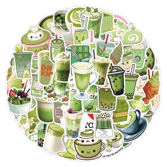 NookHive 55pcs Matcha Green Tea Theme Doodle Stickers for Suitcase, Scooter, Laptop, Waterproof Vinyl Decals for DIY Crafts,green