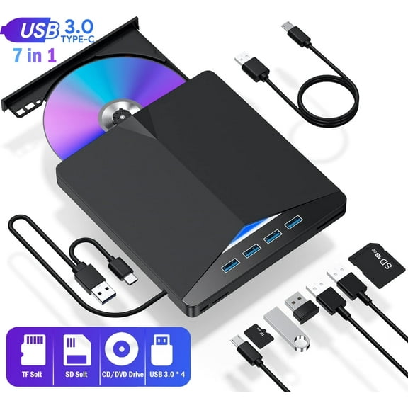 USB External CD DVD Drive for Laptop, USB 3.0 DVD Player Portable CD/DVD Burner, CD ROM External DVD Drive for Laptop Compatible with Laptop Desktop PC Windows 11/10/8/7 Linux Mac OS