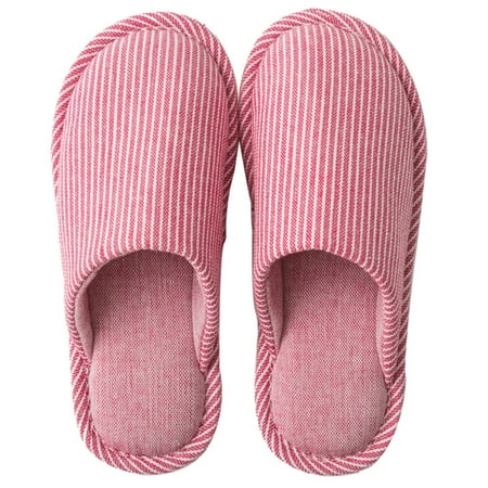 

1 Pair Cotton Linen Household Slipper Striped Pattern Slipper Non-slip Slipper