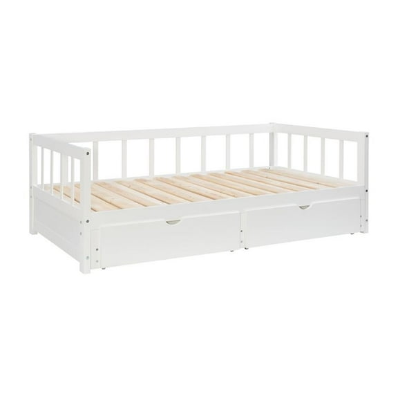 Bowery Hill Contemporary Wood Storage Trundle Daybed in White