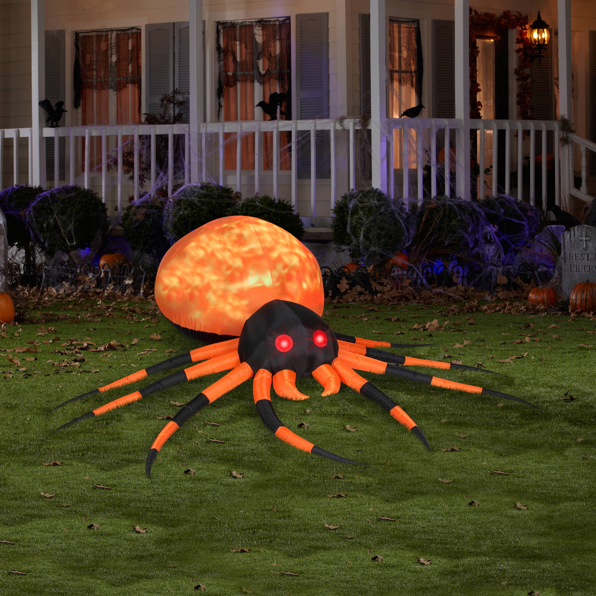 Halloween Yard Blowups
 8 Wide Fire and Ice Orange Spider Halloween Airblown Inflatable