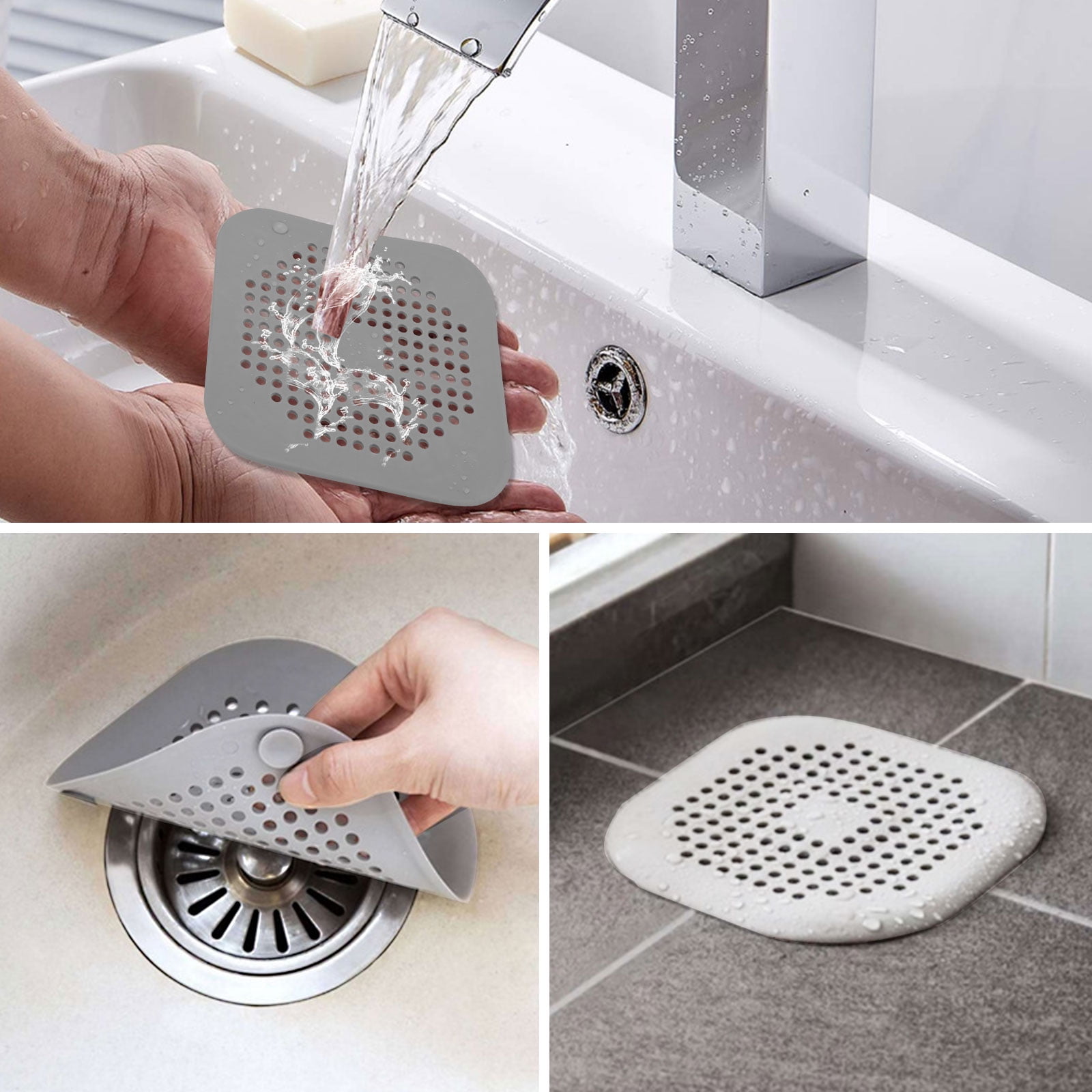 Square Drain Cover For Shower 5.7-inch Tpr Drain Hair Catcher Flat Silicone  Plug For Bathroom And Kitchen Grey/white Filter Shower Drain Protection Fl