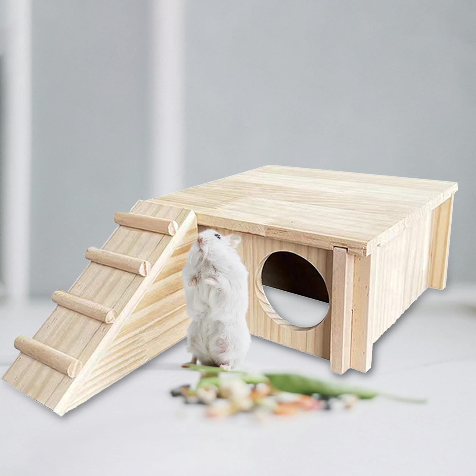 perfeclan Wooden Hamster House with Ladder And Window, Hiding Accessories, Cage Accessories, Wooden Hut for Rats, Dwarf Hamsters, Mice, Small Pets