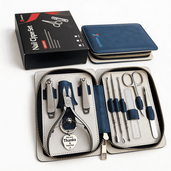 Nail Clippers Set Fingernail and Toenail Clipper Cutters, Manicure Pedicure Kit Stainless Steel 10pcs Professional Grooming Kits, Nail Care Tools with Portable Leather Case for Men or Women
