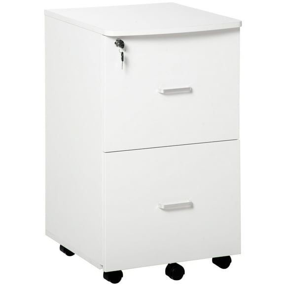 Vinsetto 2 Drawer Mobile File Cabinet with Lock, Wood Office Filing Cabinet with Locking Wheels for Letter and A4 Size, White