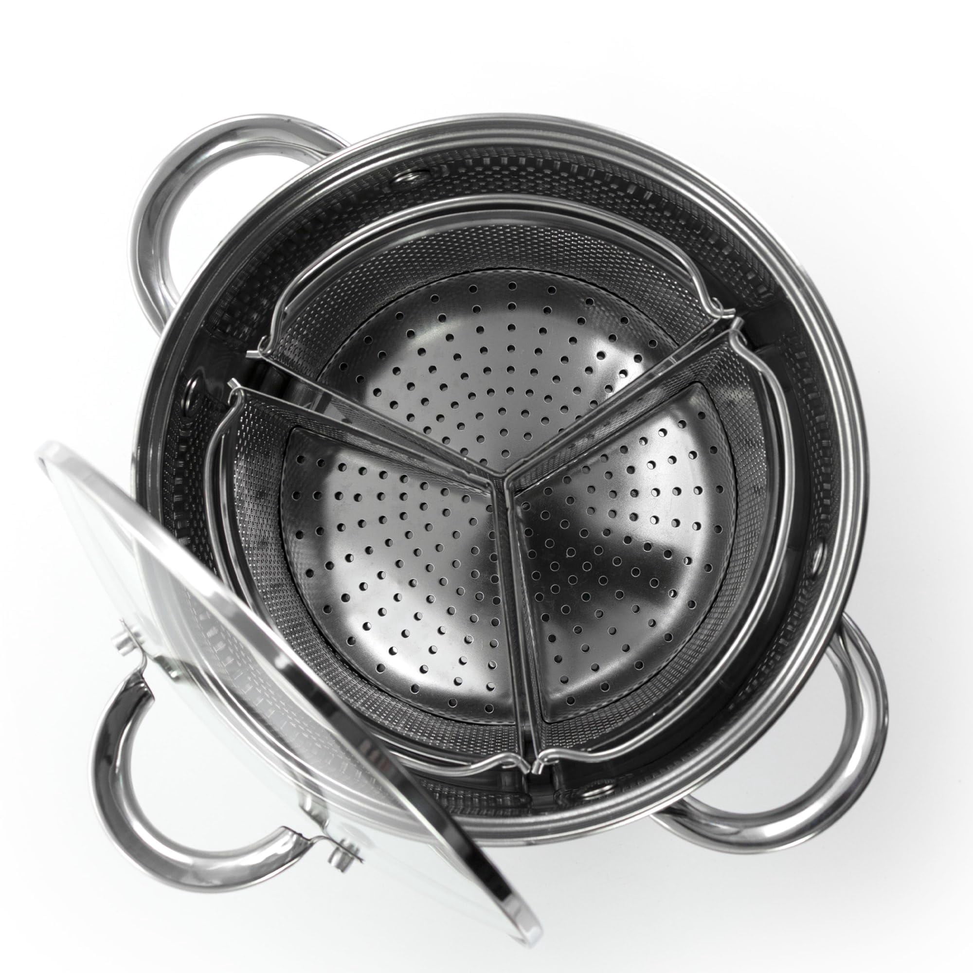 Oster Sangerfield 5 Piece 4 Quart Stainless Steel Dutch Oven with Lid and 3-Section Dividers