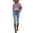 thumbnail image 4 of VISgogo Suéteres de cuello redondo para mujer, blusas de punto sueltas con estampado de teñido anudado de bloque de color de manga larga VISgogo  moda, 4 of 6