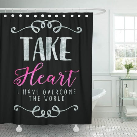 KSADK Pink All Take Heart I Overcome The World Bible Verse Scripture Design Silver Shower Curtain Bathroom Curtain 66x72 (Best Bathroom Designs In The World)