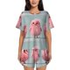 thumbnail image 1 of Balery Adorable Pink Fluffy Birds Conjunto de Pijama para Mujer con Estampado, Dos Piezas de Manga Corta y Shorts, Ropa de Dormir Suave con Cuello Redondo y Bolsillos-3X-Large, 1 of 6